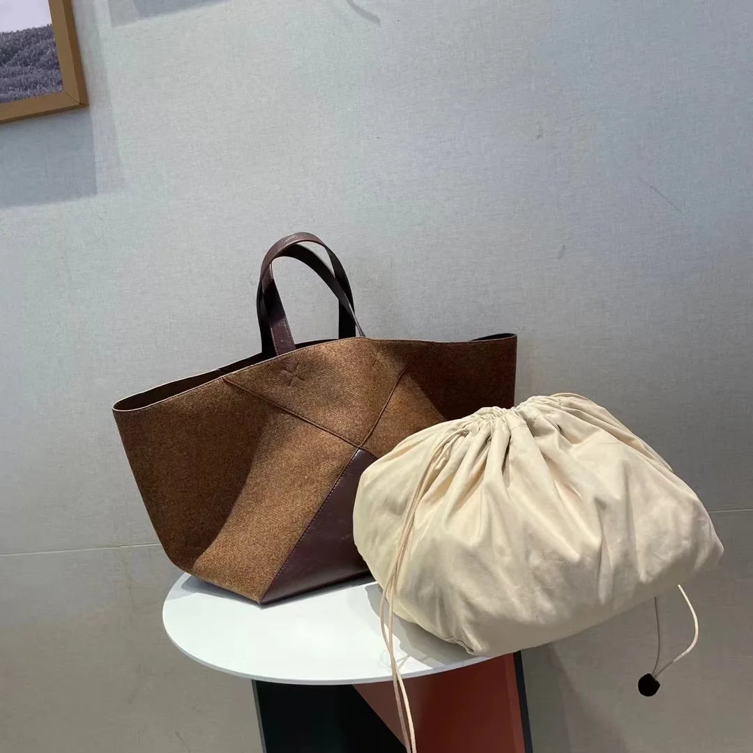 Large Totes Patchwork Suede Leather Female Shopping Bags Fashion Designer Quality Shoulder Bags Big Capacity