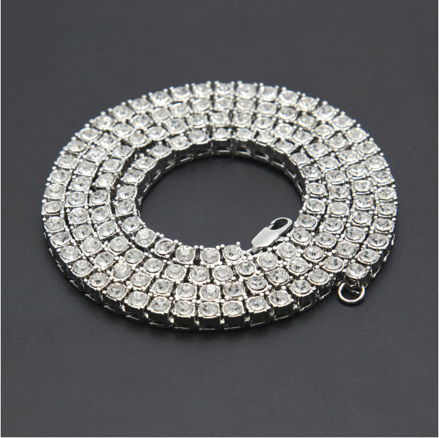 Men's hip hop single row alloy necklace full diamond necklace