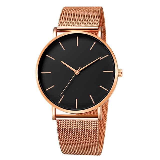 Montre Femme Modern Fashion Black Quartz Watch Women Mesh Stainless Steel Bracelet High Quality Casual Wrist Watch