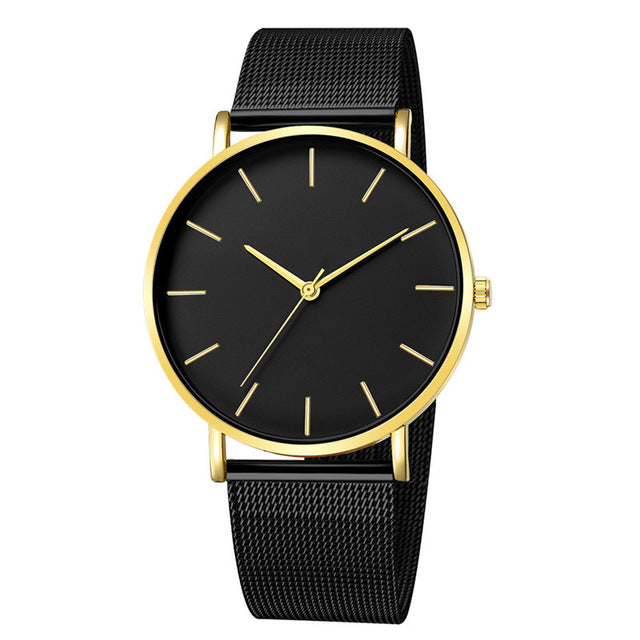 Montre Femme Modern Fashion Black Quartz Watch Women Mesh Stainless Steel Bracelet High Quality Casual Wrist Watch