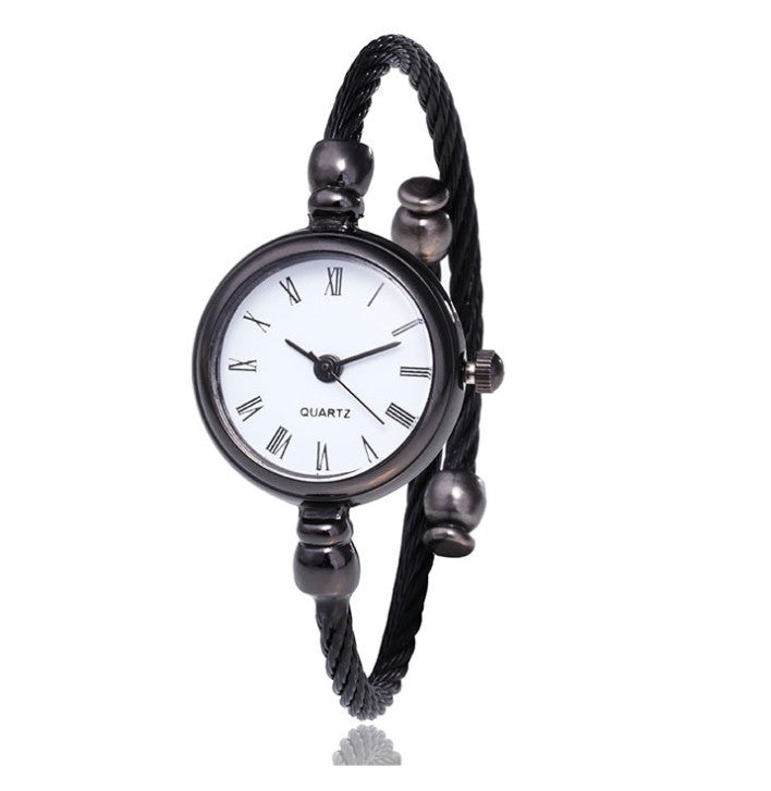 Women's Watches Bracelet Style Opening Simple Retro Art Fashion Watches Women's Fashion Quartz Watch Relogio Feminino（black belt）