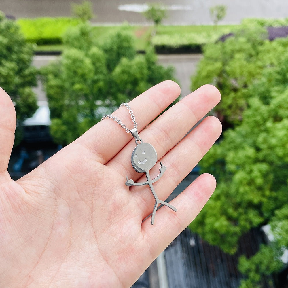 New Funny Doodle Necklace Graffiti Figure Stainless Steel Necklace